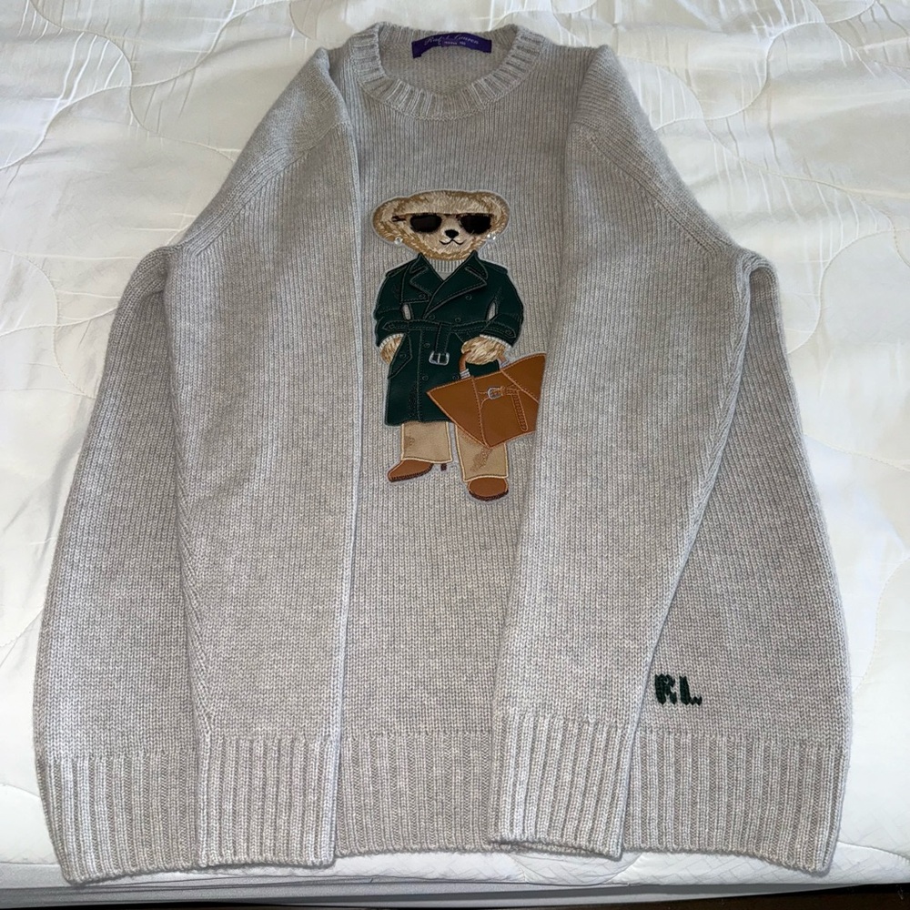 RALPH LAUREN COLLECTION RACING GREEN TRENCH POLO BEAR CASHMERE SWEATER - Picture 15 of 17